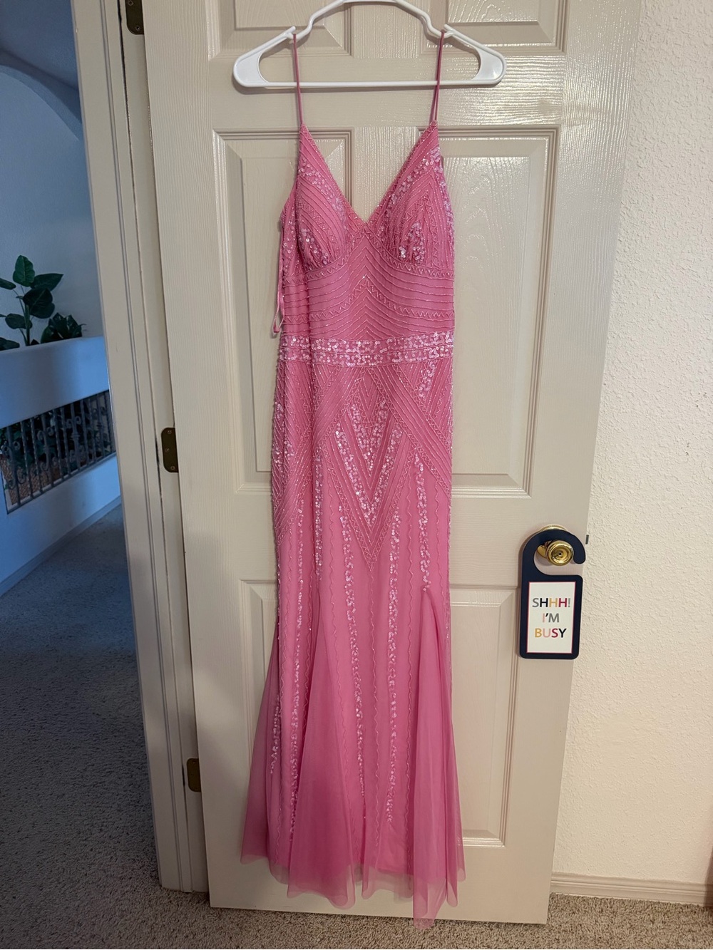 Jump Pink Sequin Spaghetti-Strap Prom Gown